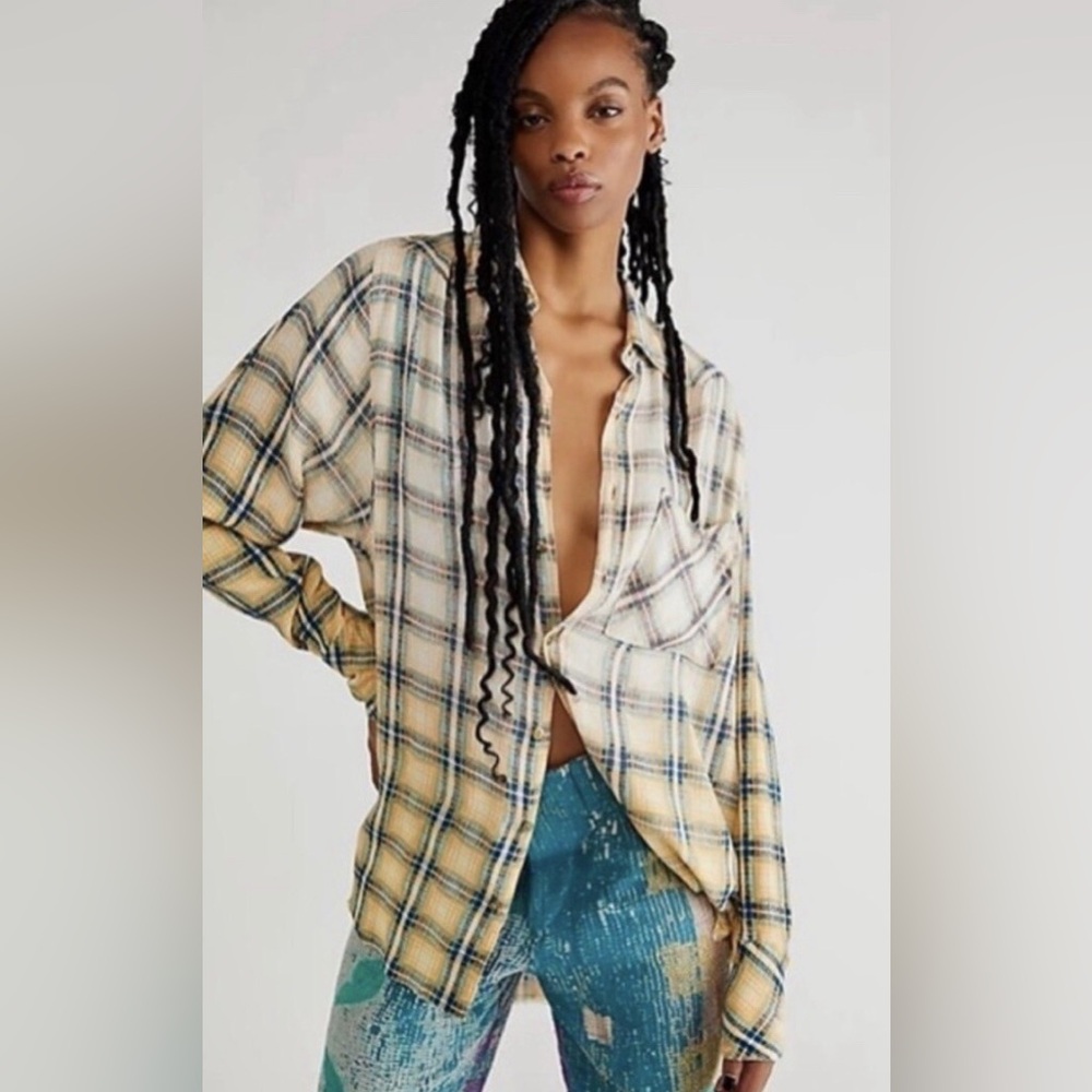FREE PEOPLE FP ONE Grunge Plaid Oversized Shirt‎ Size XS